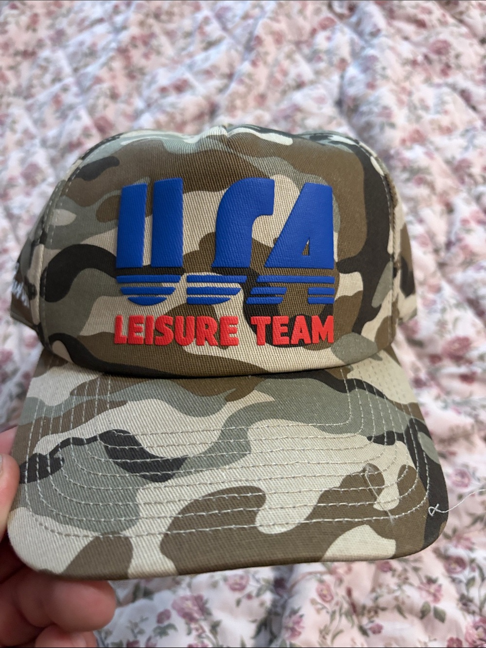 Camouflage 'USA Leisure Team' Embroidered Trucker Cap